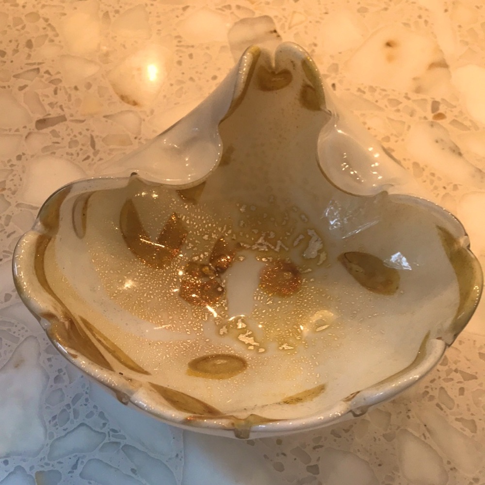 COPY - Murano curved dish ivory and gold glitter